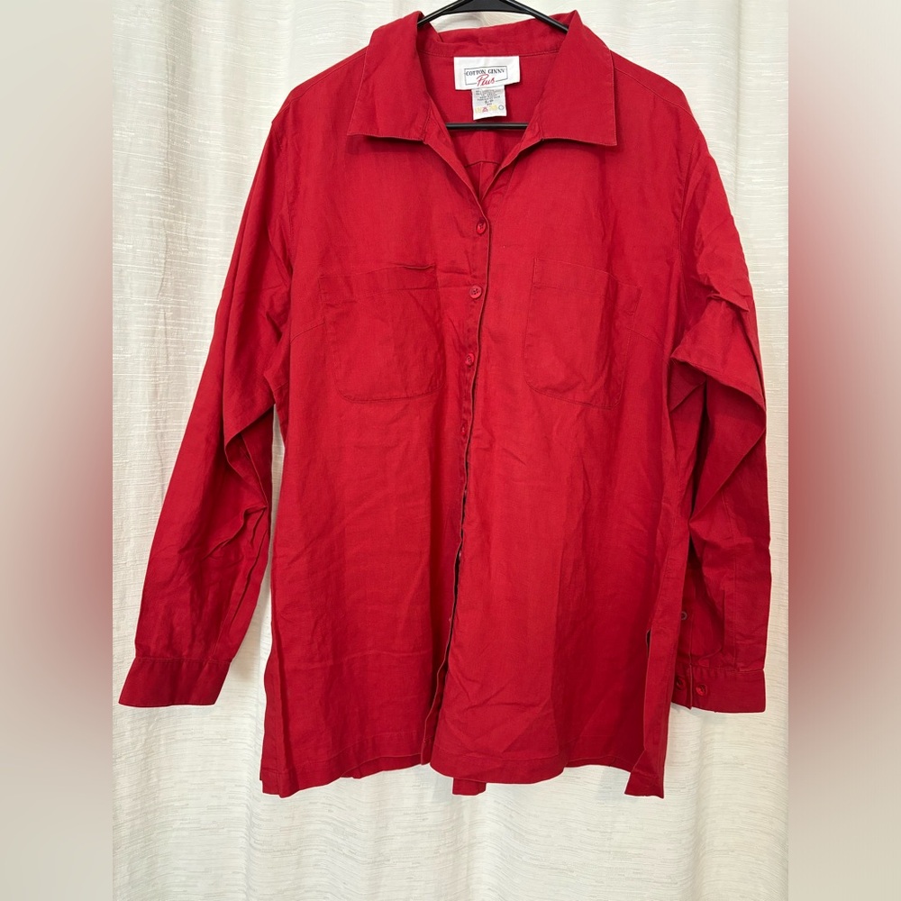 Cotton Ginny plus Women’s Size Small button down dark red blouse linen & cotton